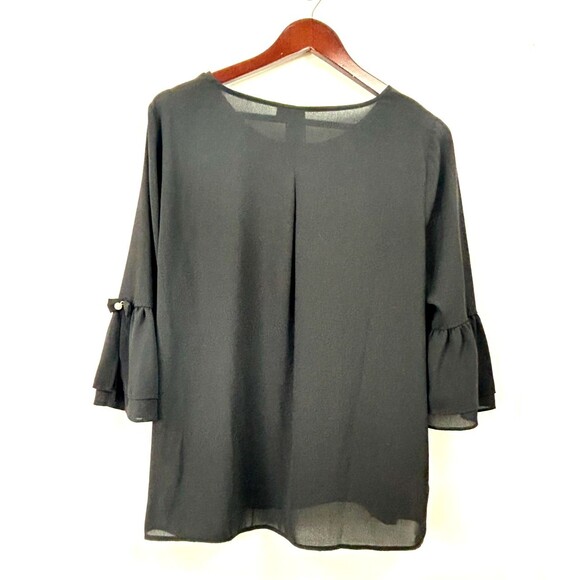 Elle Women Flared Tulip Pearl Sleeves Sz L Sheer Lightweight Flowy Blouse 1175T3 - Picture 5 of 10